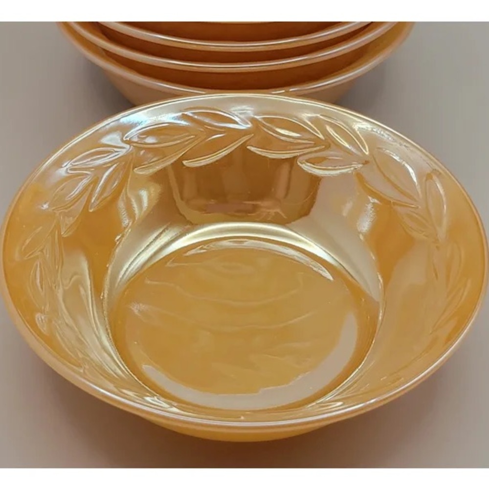Mid-Century Iridescent Fire King "Peach Lustre" Fruit/Dessert Bowl: 4.75"